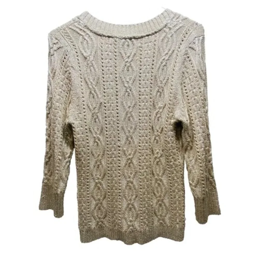 White House Black Market‎ Cardigan Sweater Women's Small Gold Metallic Knit EUC